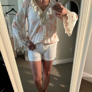 Venus Size 2 Cream and Coral Colored Tassel Top